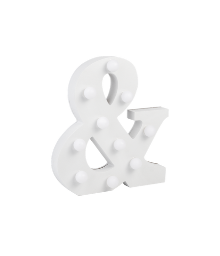 Świecący Znak LED "&" Light Letter, drewniany biały 17x12 cm