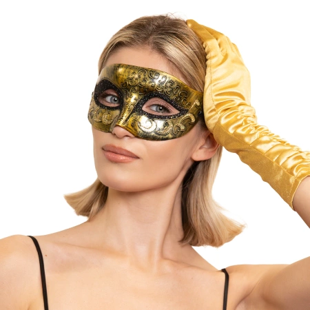 Maska karnawałowa złota z efektem postarzenia 1 szt.