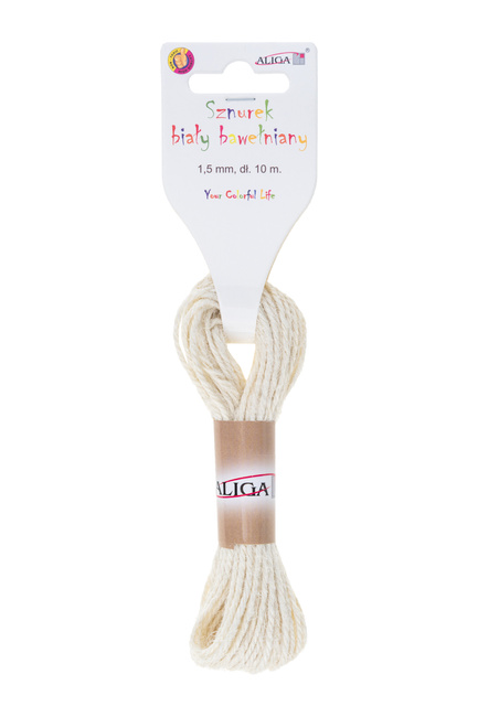 Sznurek bawełniany biały, 1,5mm x 10m 1 szt.