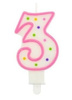 Świeczka urodzinowa "3" kropeczki różowa