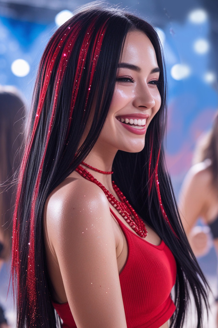 Włosy syntetyczne pasemka brokatowe czerwone 50 cm x 3 szt.