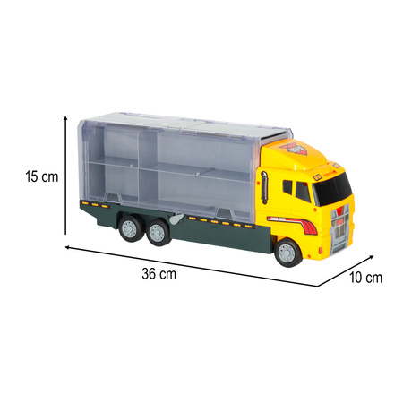 Transporter ciężarówka TIR wyrzutnia + metalowe auta maszyny budowlane