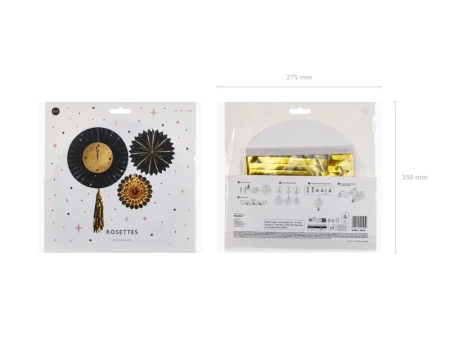 Rozety dekoracyjne sylwestrowe Sylwester Karnawał ZEGAR 3 szt. mix