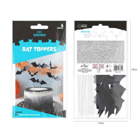 Toppery pikkery na tort Halloween Nietoperze DIY 6 szt.