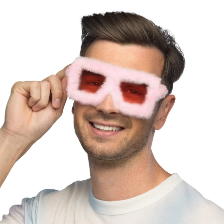 Okulary różowe puszyste z futerkiem