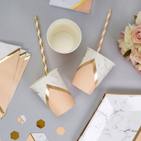 Kubeczki papierowe marmur złote paski Peach 8 szt