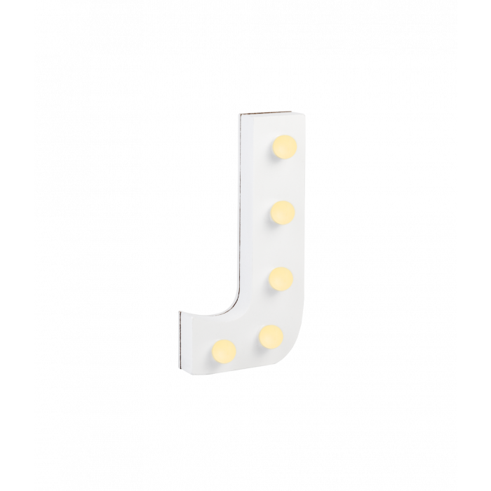 Świecąca Litera LED "J" Light Letter, drewniana biała 17x8 cm