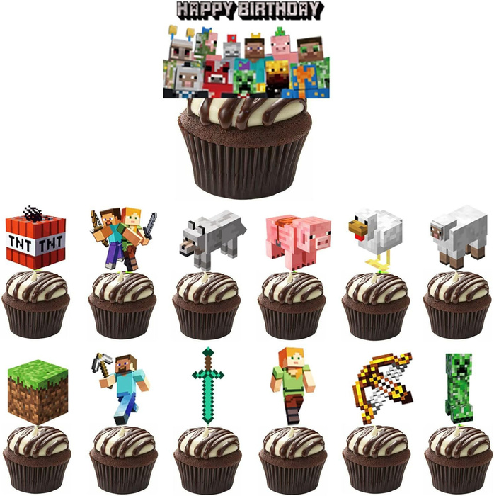Dekoracje do muffinek pikery DIY Minecraft 13 szt.