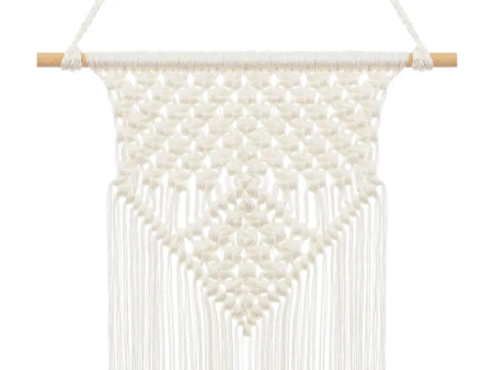 Makrama, ozdoba na ścianę złamana biel, 30x49cm