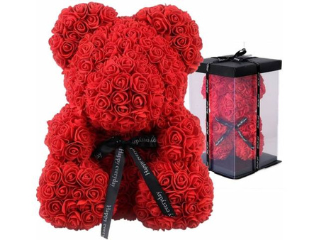 MIŚ Z RÓŻ czerwony 25 cm prezent