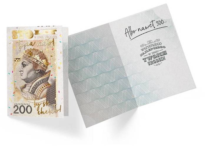 Kartka okolicznościowa urodzinowa banknot 200 zł
