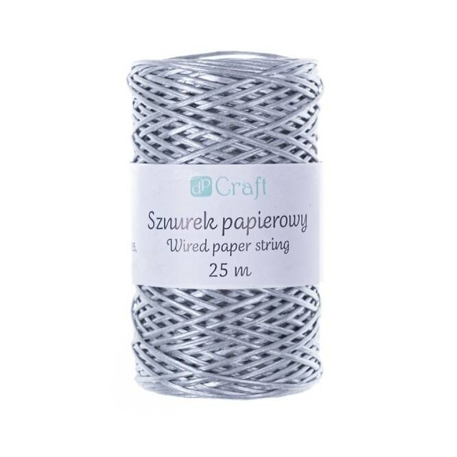 Sznurek papierowy z drucikiem SREBRNY 25 M