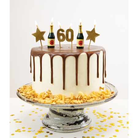 Zestaw świeczek na tort 60 urodziny złote 6 szt.