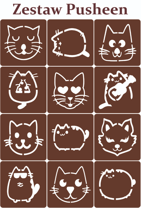 Szablony do tatuaży brokatowych Zestaw Pusheen Koty 12 szt.