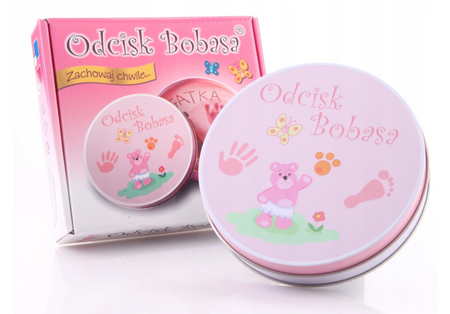 Odcisk bobasa Prezent na Baby Shower zestaw w puszce