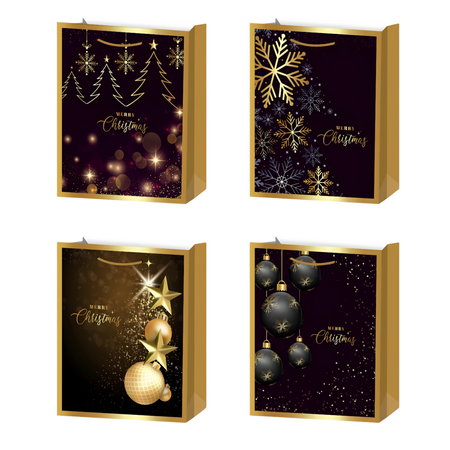 Torebka prezentowa Świąteczna czarno złota 32x26x10 cm mix wzorów