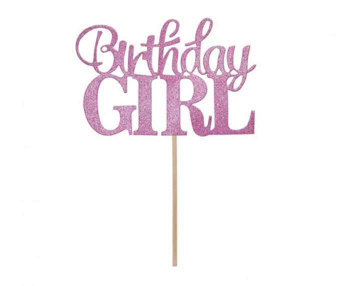Topper dekoracyjny na tort BIRTHDAY GIRL brokatowy 10 x 7 cm