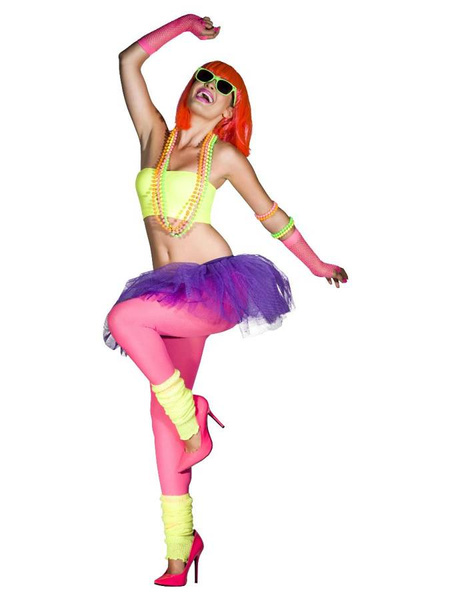 Naszyjnik biżuteria LATA 80 neon 4 szt.