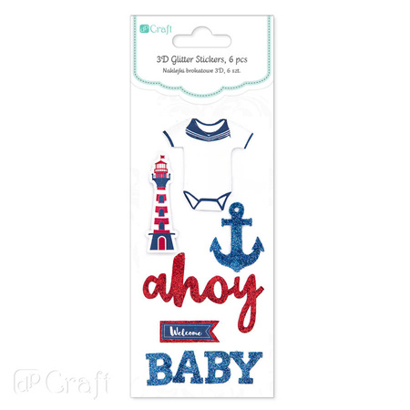 Naklejki brokatowe 3D Ahoy Baby 6 szt