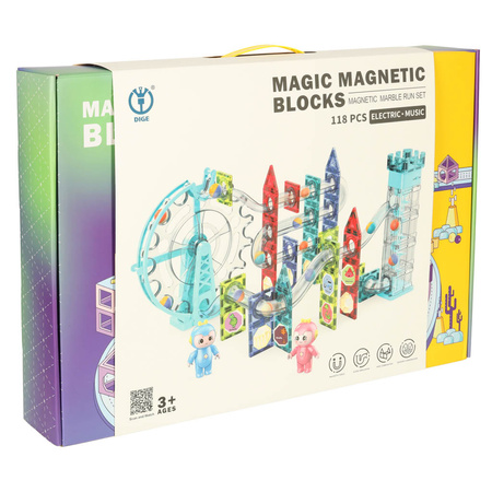 Klocki magnetyczne magnetic sticks marble tor kulkowy z dźwiękiem muzyką grający 118 elementów