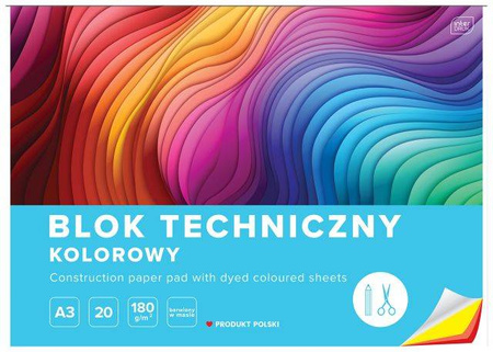 Blok techniczny kolorowy A3 20 kartek barwiony w masie