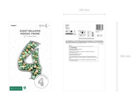 Szablon Forma foliowa do balonów cyfra 4 srebrna, 126 cm