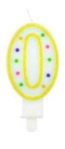 Świeczka urodzinowa "0" kropeczki żółta