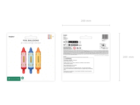 Balony foliowe Kredki, zestaw 3 szt. 7 x 30 cm