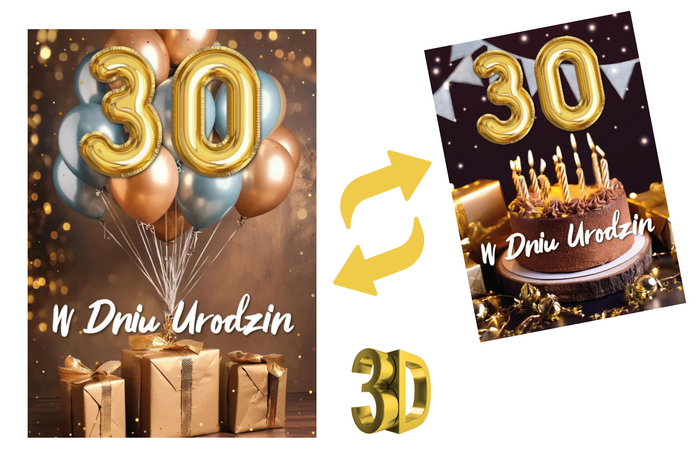 Kartka urodzinowa 30- ste urodziny trójwymiarowa 3D 1 szt.