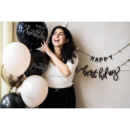 Balon foliowy okrągły urodzinowy Happy Birthday czarny 45 cm