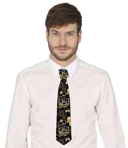 Krawat czarny Happy New Year na Sylwestra