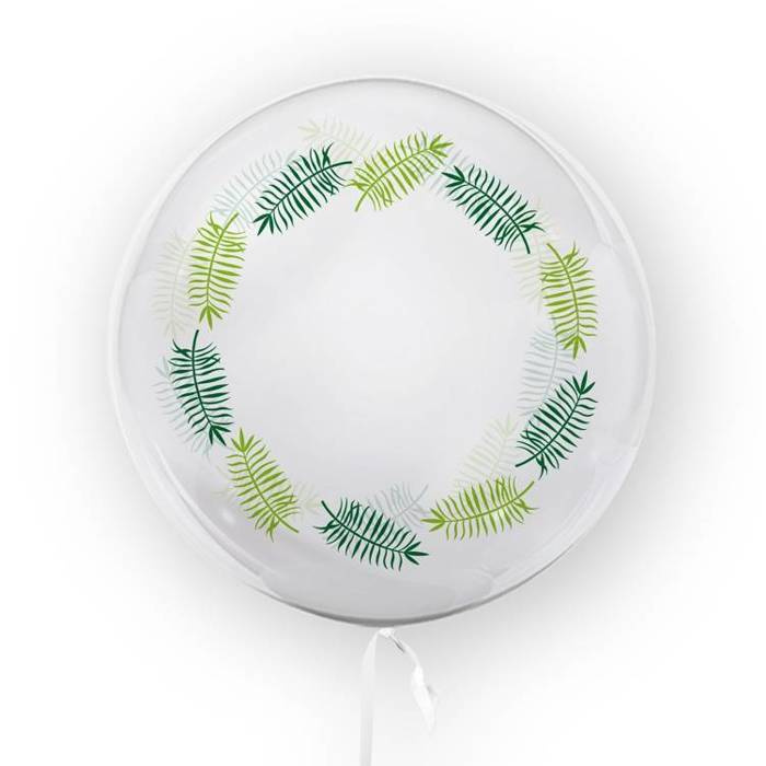 Kula transparentna balon foliowy Bubble 45 cm - Zielone Liście