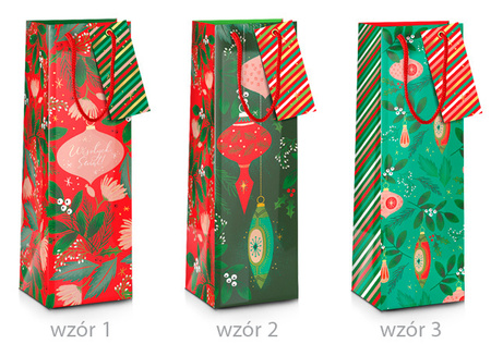 Torebka prezentowa Świąteczna Bombki (na wino alkohol) 11 x 36 cm mix