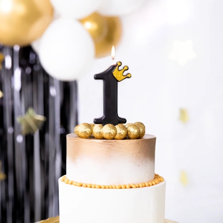 Świeczka urodzinowa czarna z koroną cyfra 1