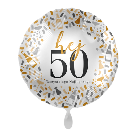 Balon foliowy okragły Wszystkiego najlepszego Hej 50! 18 cali