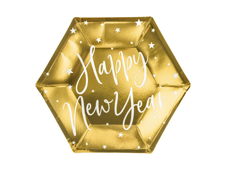Talerzyki papierowe Happy New Year Sylwester 20 cm 6 szt.