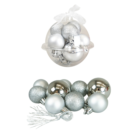 Bombki choinkowe srebrne w ozdobnej kuli (9 szt.)