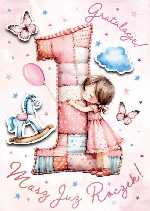 Kartka urodzinowa na Roczek dla dziewczynki 1 szt.