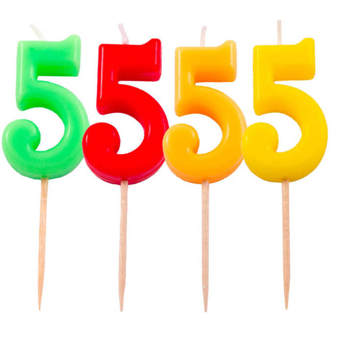 Świeczka na tort cyfra 5 Neonowe kolory 1 szt.