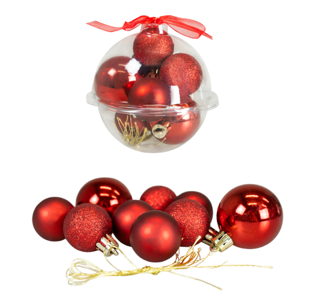 Bombki choinkowe czerwone w ozdobnej kuli (9 szt.)
