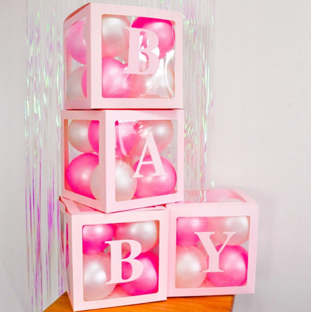Zestaw pudełek 30 cm na balony BOX DEKORACYJNY litery BABY 4 szt.