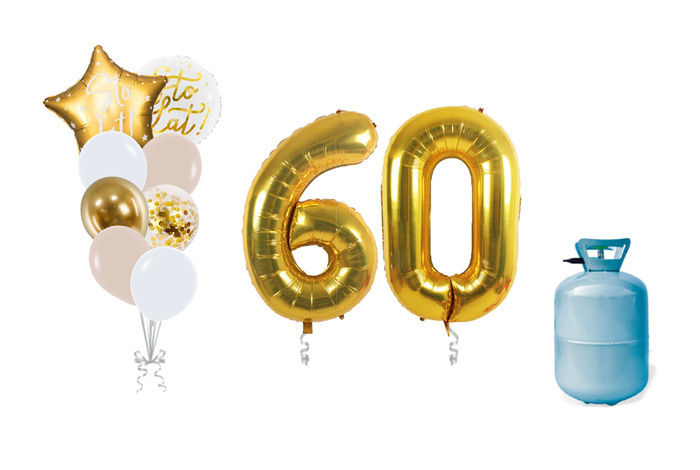 Zestaw balonów na 60 urodziny bukiet balonowy z helem złoty