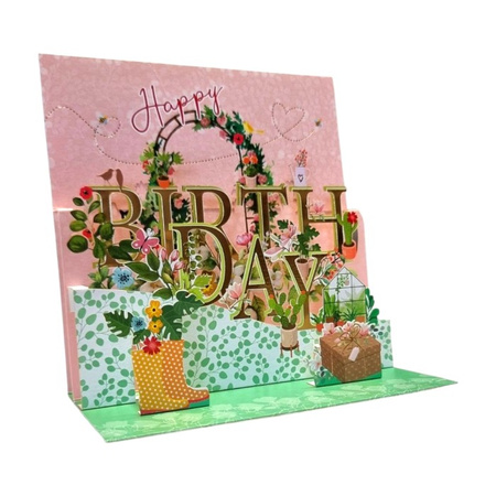 Kartka okolicznościowa 3D przestrzenna Ogród Happy Bithday