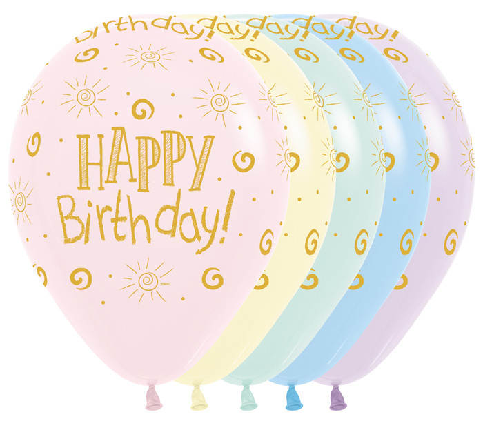Balon Sempertex Happy Birthday Sun Pastel 12 cali 1 szt. mix