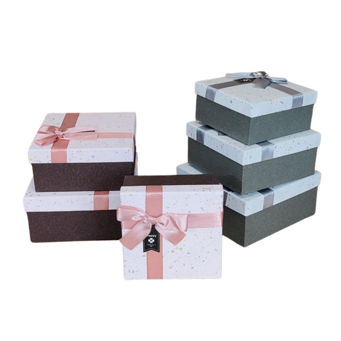 Pudełko prezentowe kokarda marmur 3 rozmiary 1 szt. SZARE