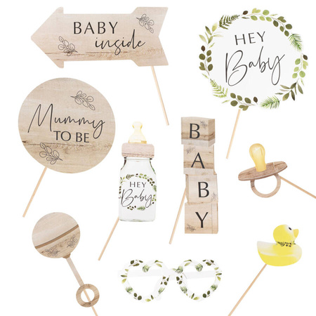 Foto rekwizyty na Baby Shower 10 szt. Seria Botanical