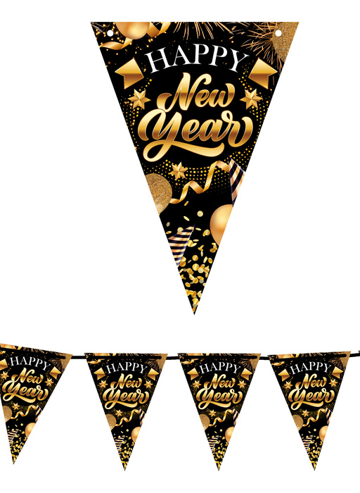 Girlanda baner Happy New Year czarny na Sylwestra czarna