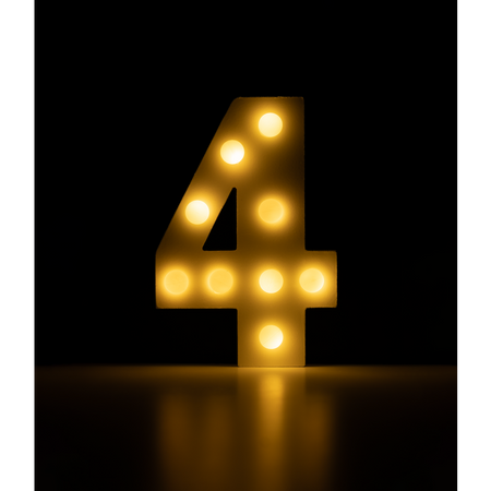 Świecąca Cyfra LED "4" Light Letter, drewniana biała 17x12 cm