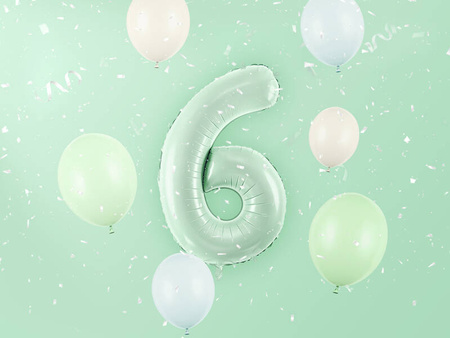 Balon foliowy CYFRA 6 pastelowy zielony 72 cm