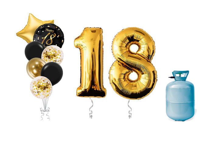 Zestaw balonów na 18 urodziny bukiet balonowy z helem złoto czarny